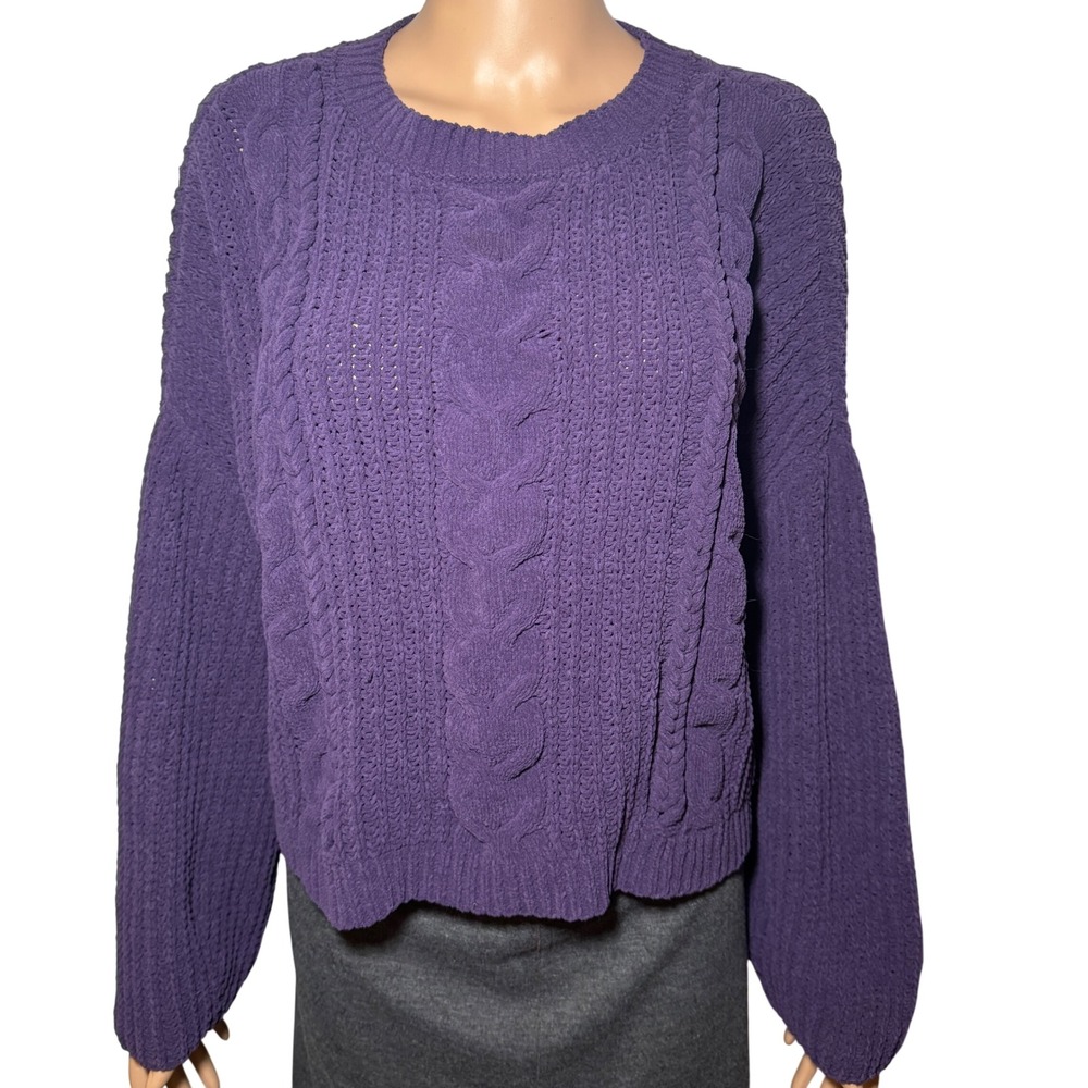 Universal Thread Purple Cable Knit Crewneck Sweater Women's Size M Cozy‎